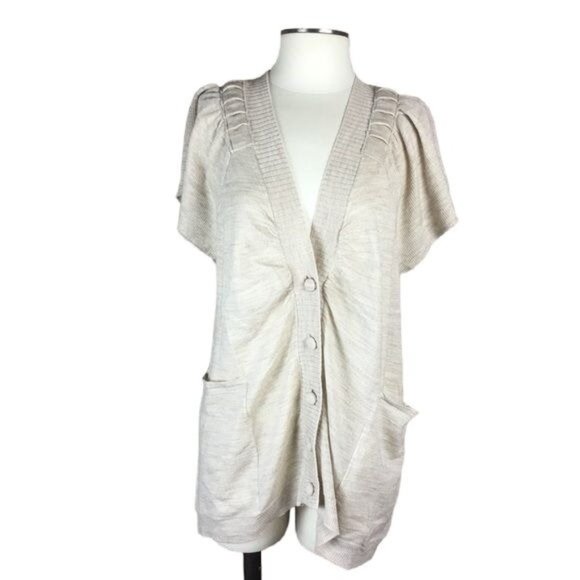 Anthropologie Sweaters - MOTH Anthropology Button Beige Sweater pockets L